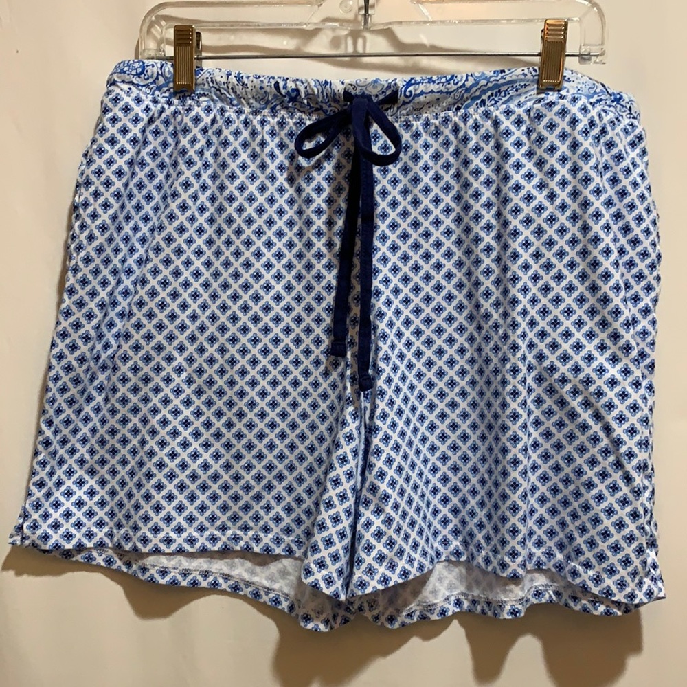 CAROL HOCHMAN SLEEP SHORTS BLUE/WHT SZ L COTTON